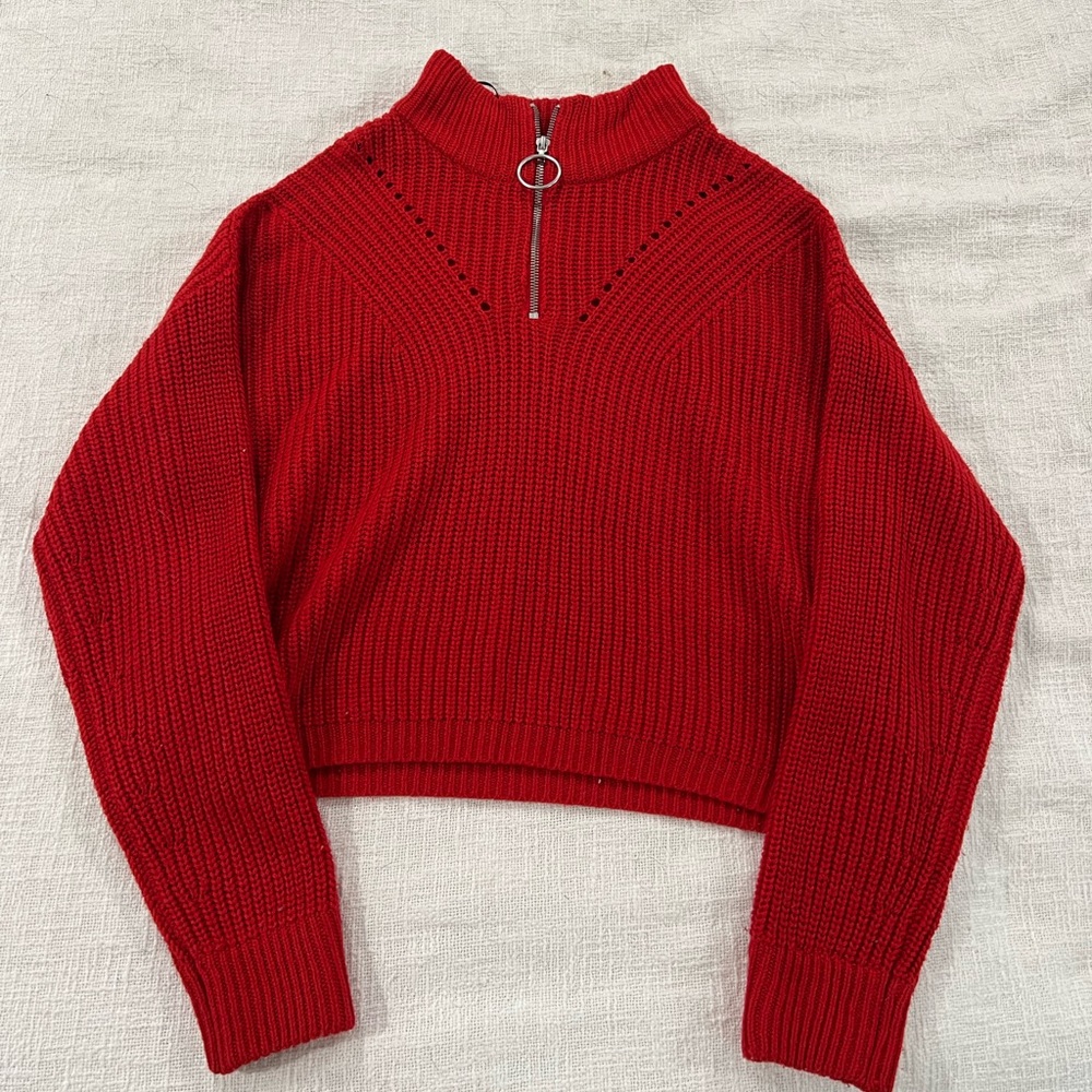 Red Knit quarter zip sweater, S